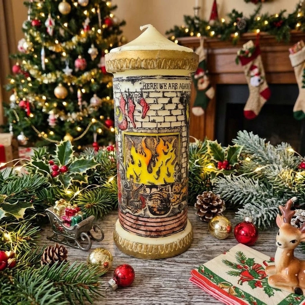 Vintage 1981 Lenox Christmas Candle Japan Santa Fireplace Pillar Decor unburned